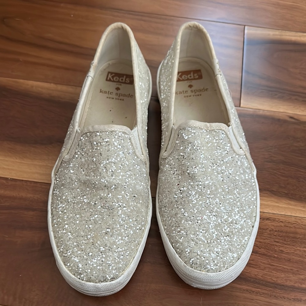 KATE SPADE X KEDS DOUBLE DECKER GLITTER SLIP ON SNEAKERS SIZE 7